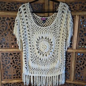 Say What? Beige Crochet Knit Top
